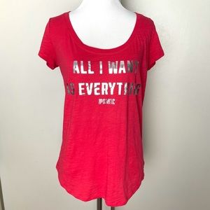VS Pink All I Want is Everything Red T-Shirt Size Medium Xmas Christmas